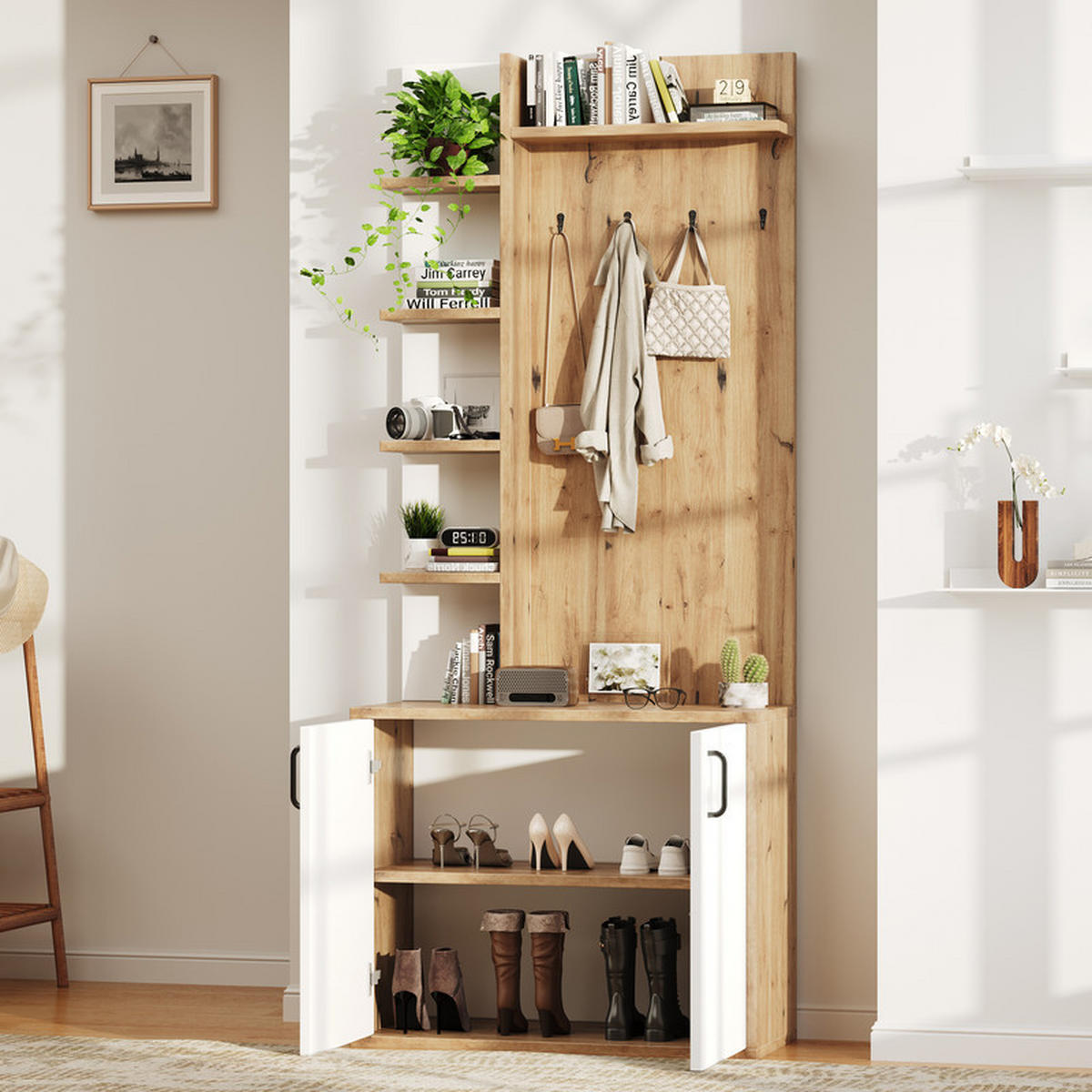 GARDEROBEN-SET mit Schuhaufbewahrung und 5-lagigem Stauraum 75x33x180 cm - Braun, Holzwerkstoff (33/180/75cm) - Fuleadture