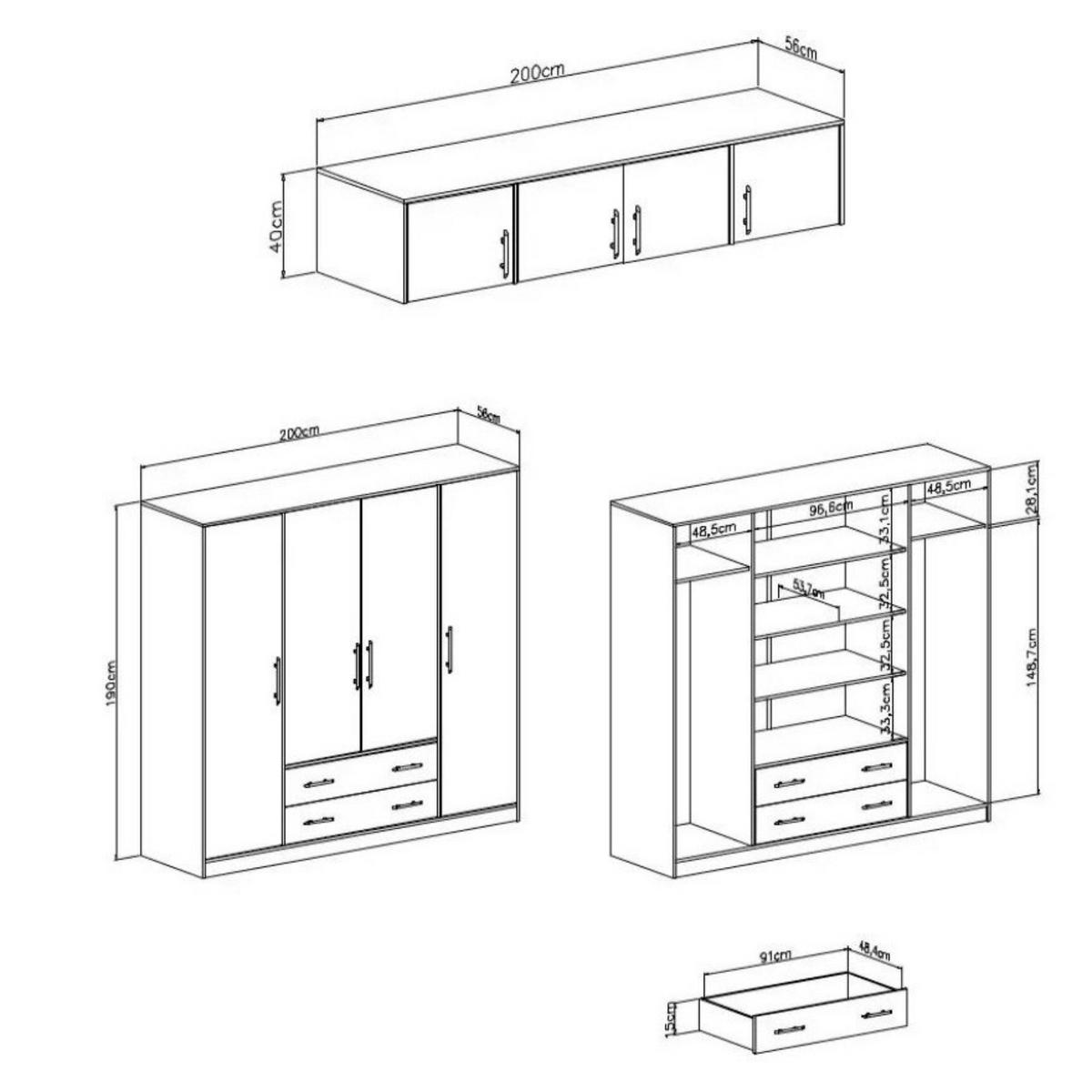 KLEIDERSCHRANK SAM SR2 3-türig 150 / 190 / 56 cm Weiß | Eiche Sonoma - Weiß Hochglanz/Sonoma Eiche, Holzwerkstoff (150/190/56cm) - Deine Möbel 24