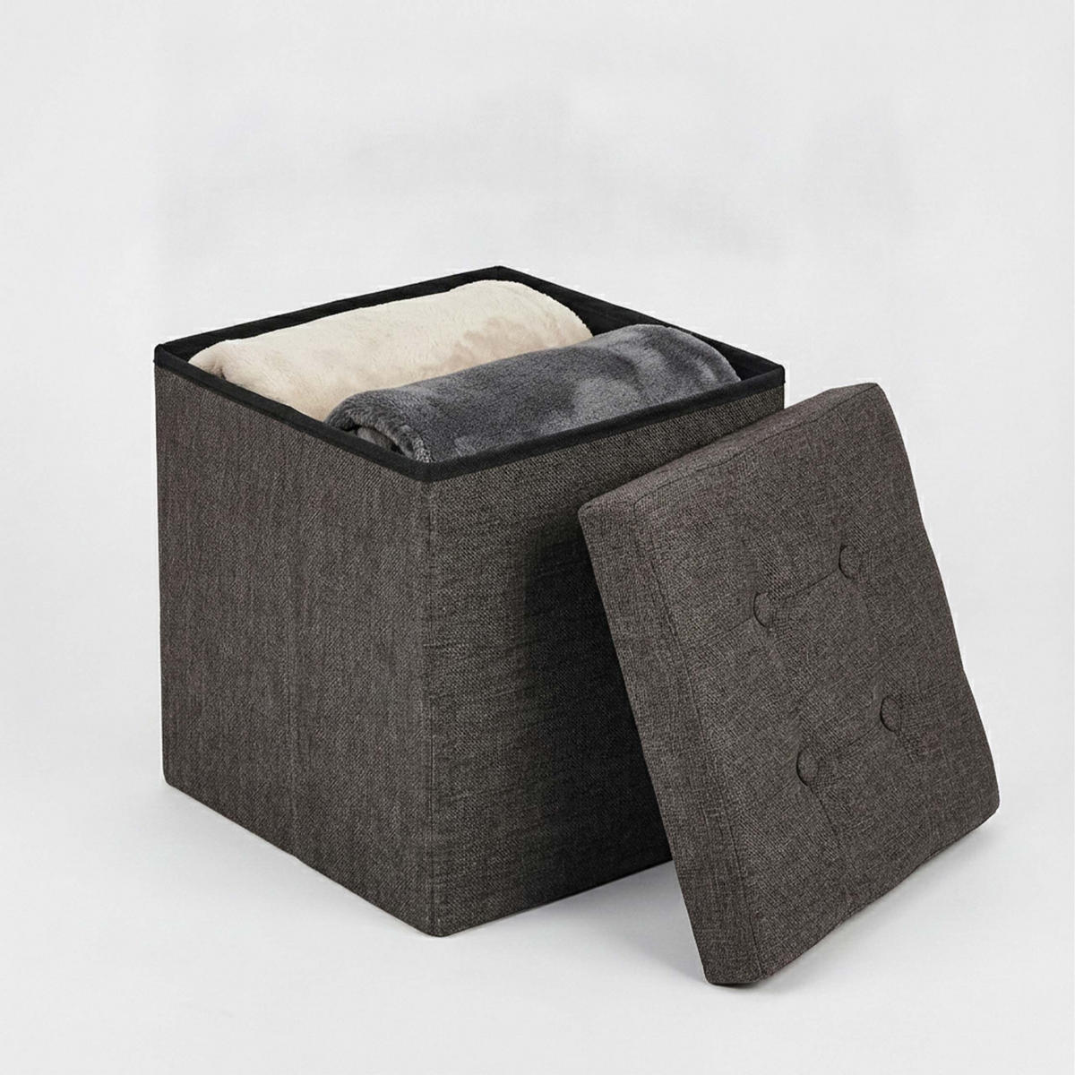 SITZHOCKER Braun Leinen faltbar Stauraum - Braun, Holzwerkstoff/Textil (38/38/38cm) - Relaxdays