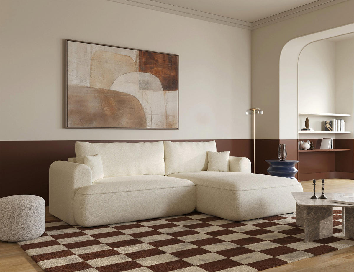 ECKSOFA Ovo Hellbeige Webstoff-Bezug - Ecru/Schwarz, Kunststoff/Textil (165/260cm) - Selsey