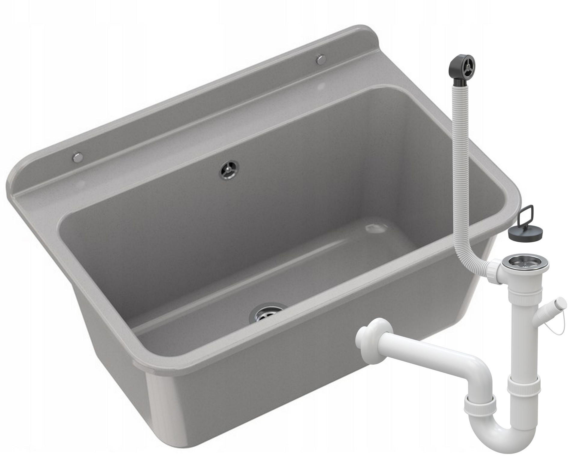 SPÜLBECKEN Larg mit Batterie Siphon - Grau, Kunststoff (42/30/61cm) - Granitan
