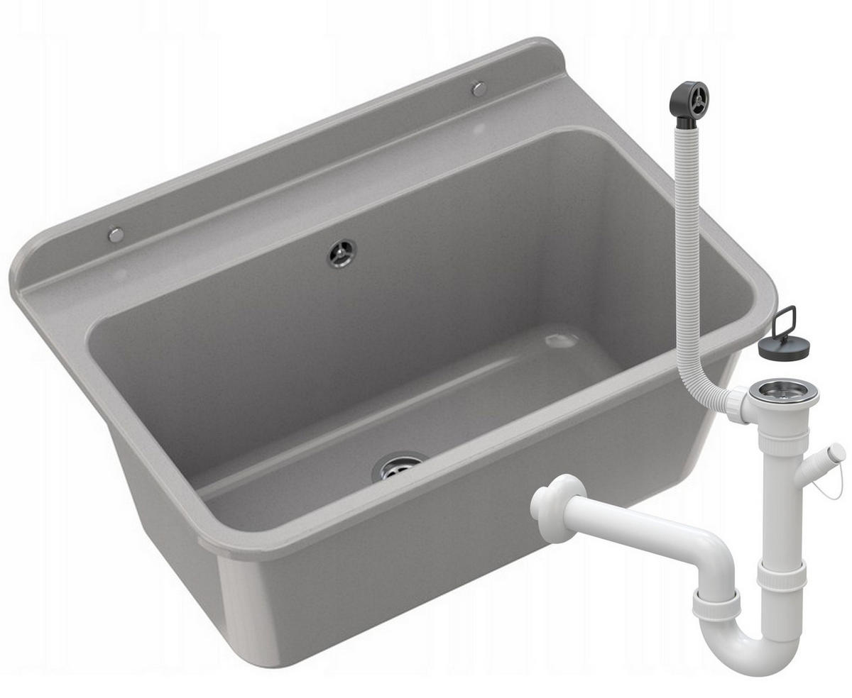 SPÜLBECKEN Larg mit Batterie Siphon - Grau, Kunststoff (42/30/61cm) - Granitan