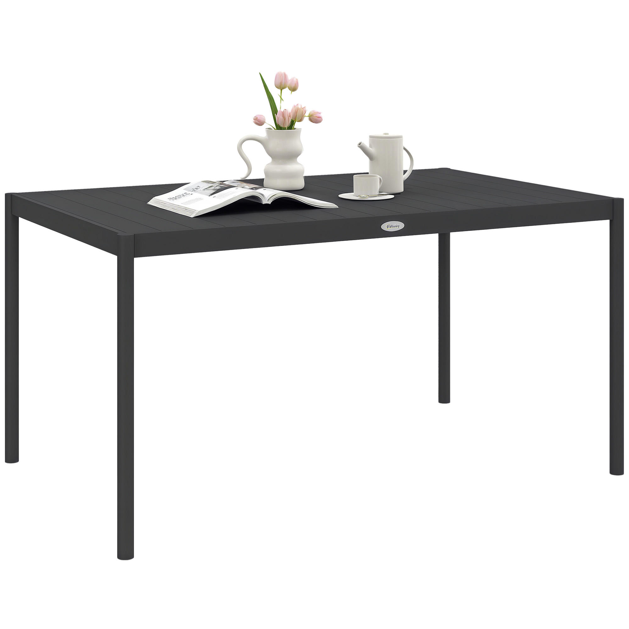 GARTENTISCH DE-07361 für 6 Personen, Aluminium mit Lattenrost-Design Dunkelgrau - Dunkelgrau, Metall (145/90/74cm) - ComfortXL