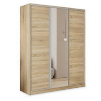SCHWEBETÜRENSCHRANK TARI 150/205/58 cm 3-türig mit Spiegel und Schubladen Sonoma Eiche - Silberfarben/Sonoma Eiche, Holzwerkstoff (150/205/58cm) - MASSENO