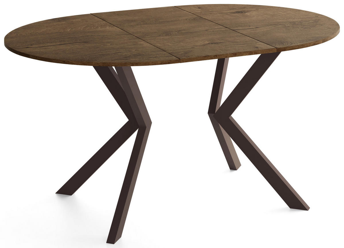 ESSTISCH Valio rund oval ausziehbar verlängerbar mit braunen Metallbeinen, Eiche Braun Rustikal 100-140/100/76 cm - Alteiche/Braun, Holzwerkstoff/Metall (100/140/76cm) - WFL GROUP