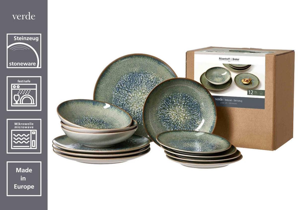 TELLER-SET Verde grün 12er Set - Grün, Keramik (30/34/34cm) - Ritzenhoff Breker