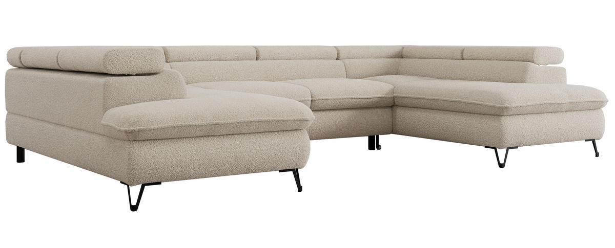 WOHNLANDSCHAFT PETER U Boucle Beige - Beige/Schwarz, Textil/Metall (346/76/208cm) - MKS