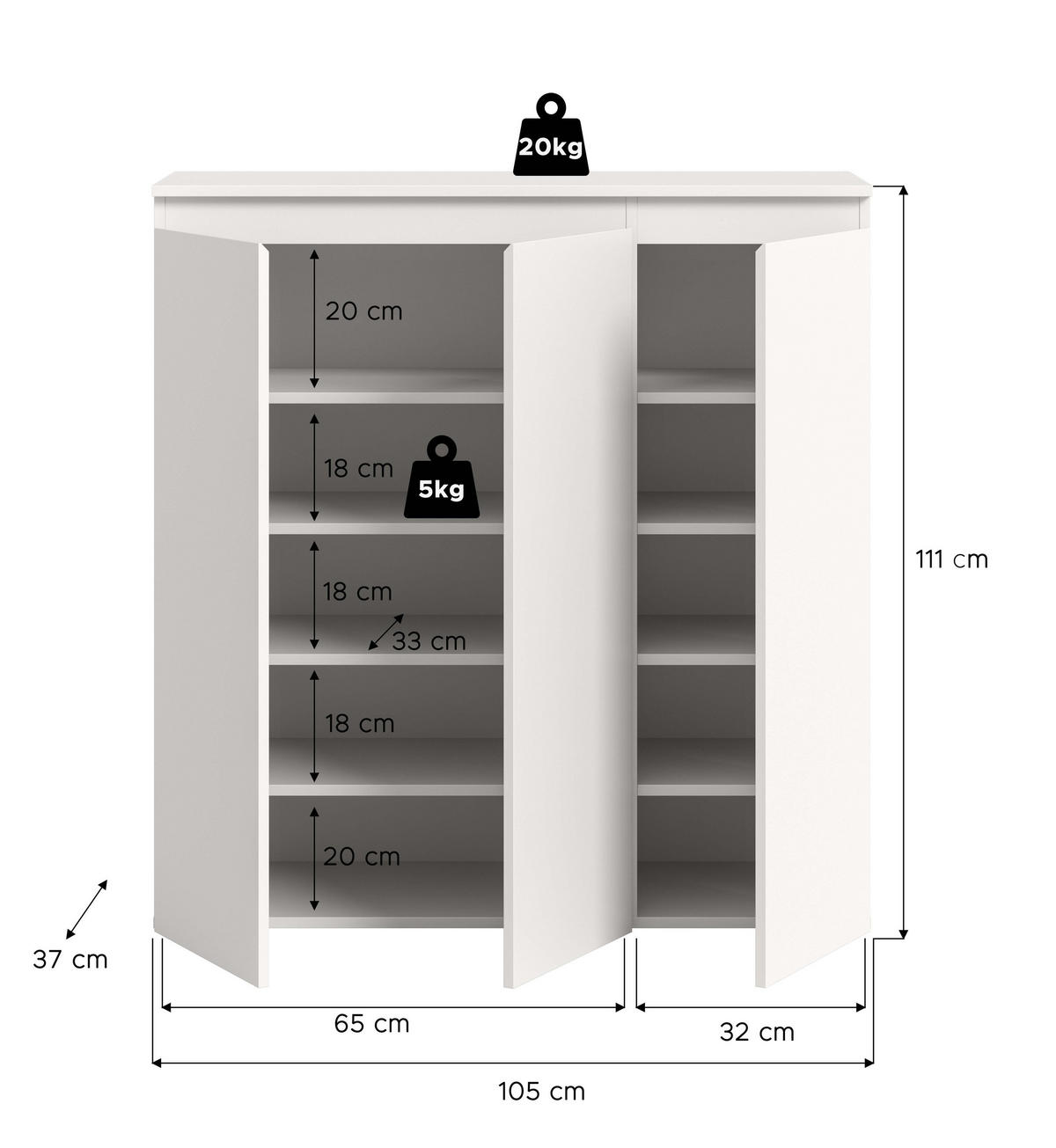 UNIVERSALSCHRANK Canto (B/H/T: ca. 105/111/37 cm) in weiß/weiß - Weiß, Holzwerkstoff (105/111/37cm)
