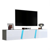 LOWBOARD Wand-TV-Schrank 180/35/30 cm aus Spanplatte mit LED-Beleuchtung und Hochglanzfront Weiß - Weiß, Holzwerkstoff (180/30/35cm) - Modenvie