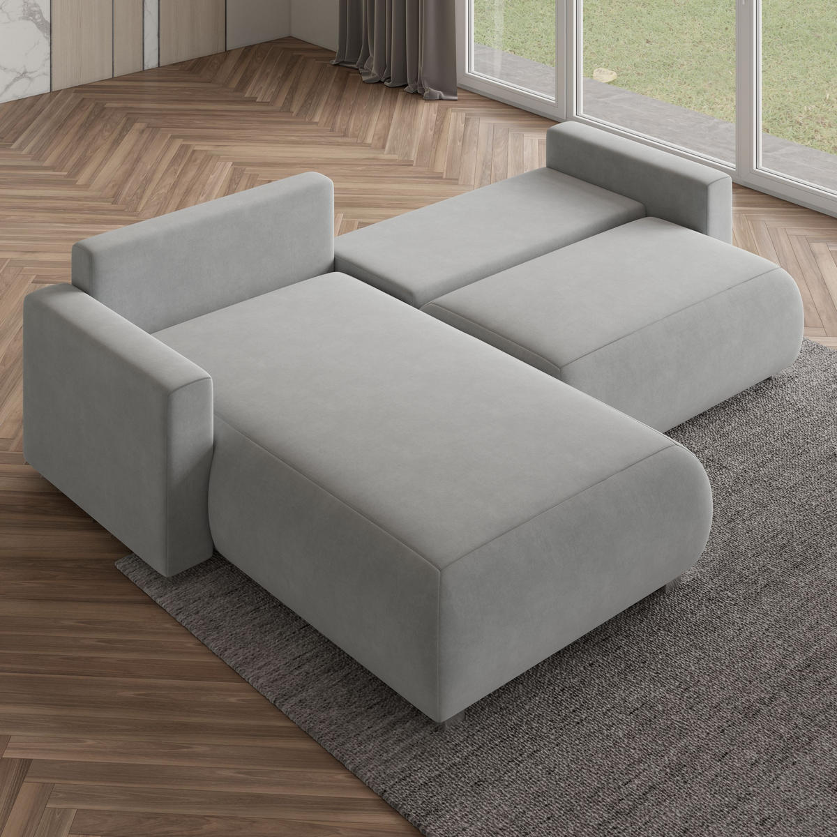 ECKSOFA TURIN M Lila Velours-Stoff mit Schlaffunktion - Lila, Holz (265/183cm) - MASSENO