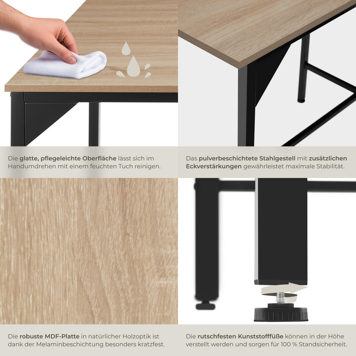 ESSTISCH Belfast,120 x 75 x 75 cm,Industrial Holz hell, Eiche Sonoma - Naturfarben, Holz (120/75/75cm) - tectake