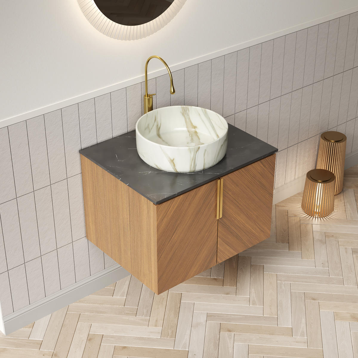 WASCHTISCH Braun-Eiche 61/50/53 cm - Schwarz, Holz (61/53.1/50cm) - PANGIVO