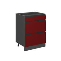 KÜCHENUNTERSCHRANK R-Line Rot 60 cm J-Shape, mit Schubladen, ohne AP - Anthrazit/Rot, Holzwerkstoff (60/81.6/46cm) - Vicco