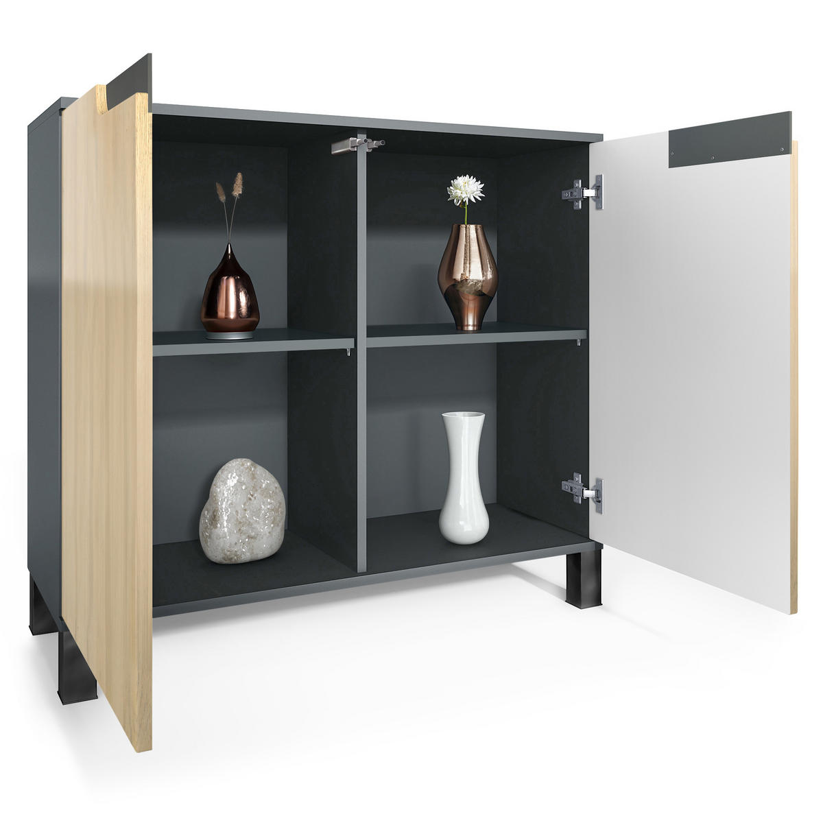 KOMMODE Sylt Beton Oxid Optik - Hellgrau, Holzwerkstoff (92.5/84.5/35cm) - Vladon