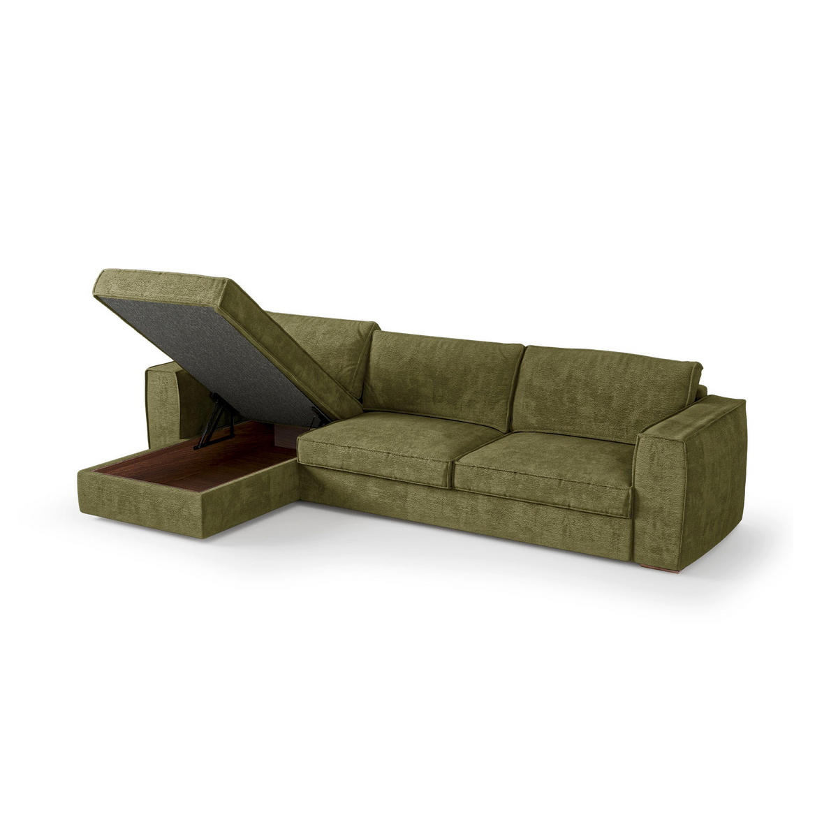 LINKSECK-SCHLAFSOFA MIKA Kettgewebe mit weichem Griff Vintage-Grün 292cm - Dunkelgrün/Grün, Textil (292/100cm) - Premium Interiors