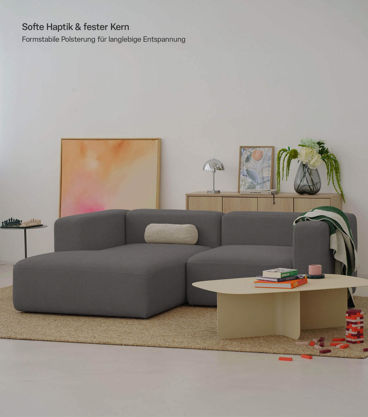 ECKSOFA modular Cubo 3-Sitzer - Grau, Textil (226/179cm) - Mokebo
