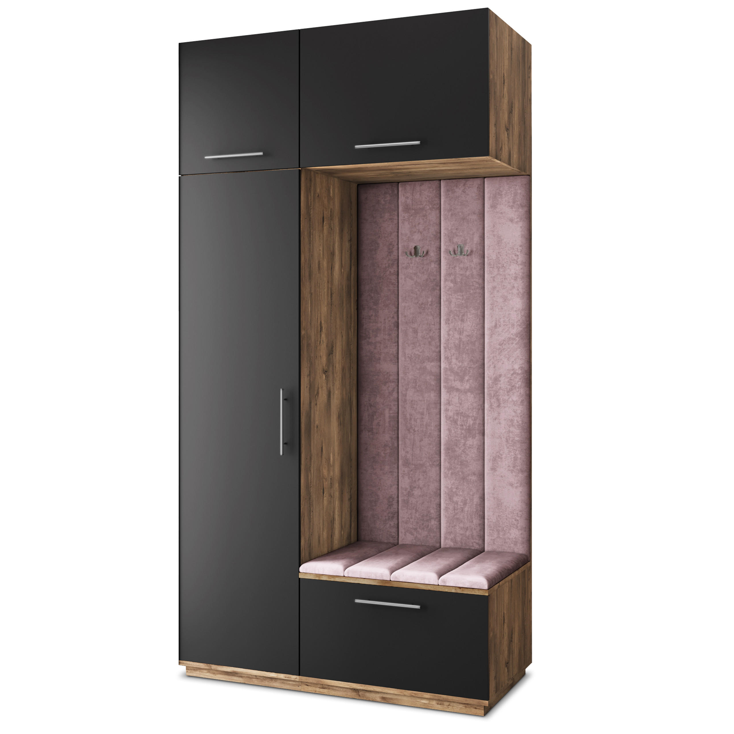 Masseno Garderobenschrank Eiche, Schwarz, Lila 120x240x60 cm