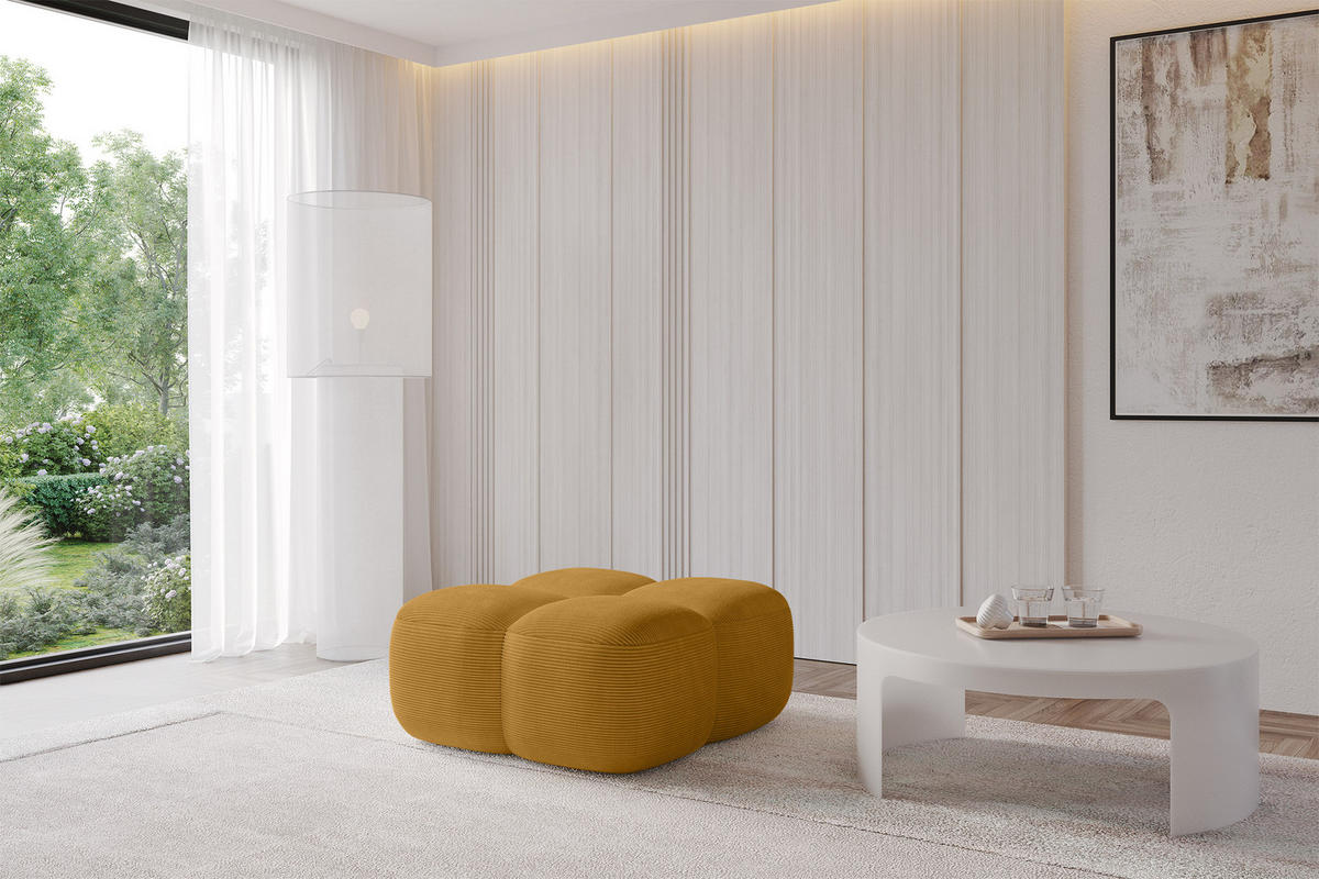 POUF Miko-Puf 90x90x45 cm Senfgelb Cord Modular Sitzhocker - Schwarz/Honig, Holzwerkstoff/Kunststoff (90/43/90cm) - ALTDECOR