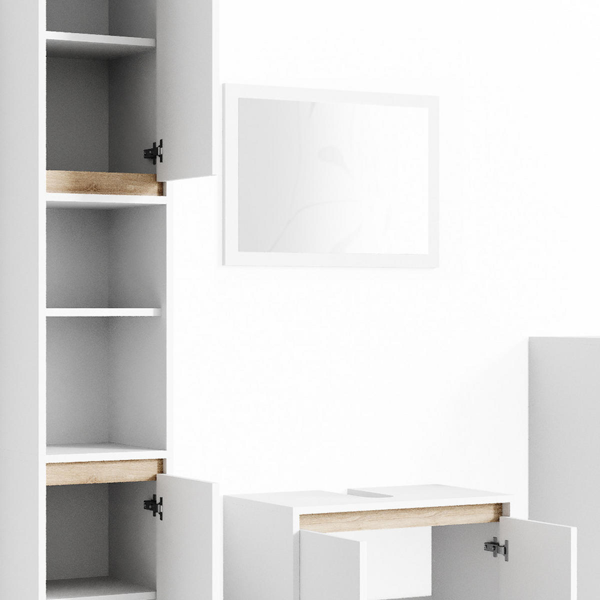 BADMÖBEL-SET Emma Weiß/Sonoma 4 Teile - Weiß/Sonoma Eiche, Holzwerkstoff (58/60/33cm) - Vicco