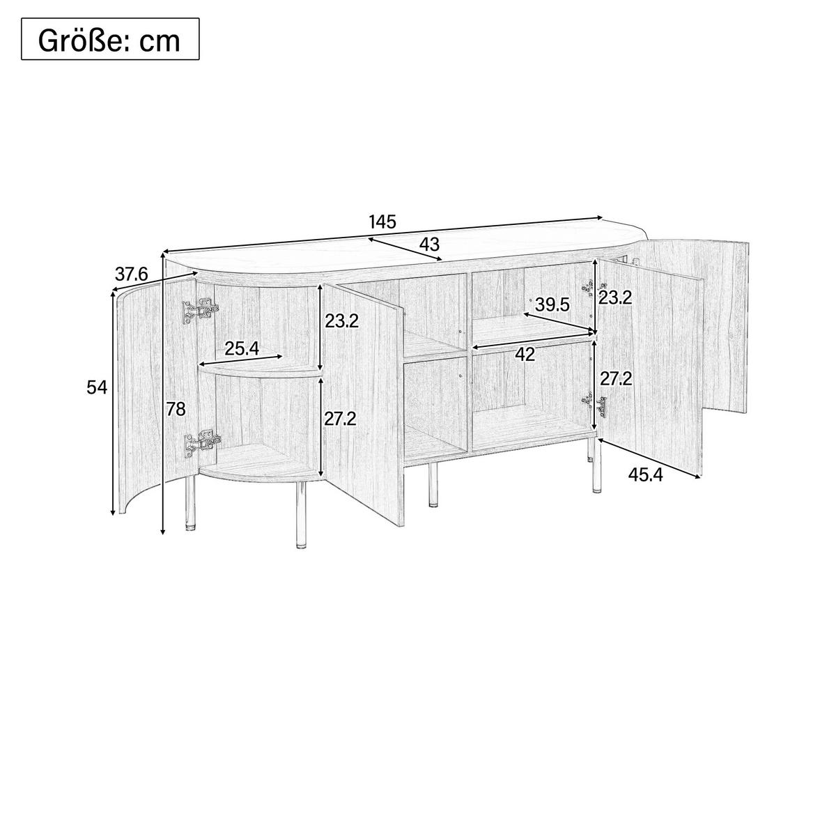 SIDEBOARD Schwarz 43/145/78 cm - Schwarz, Holzwerkstoff (43/78/145cm) - Urban Meuble