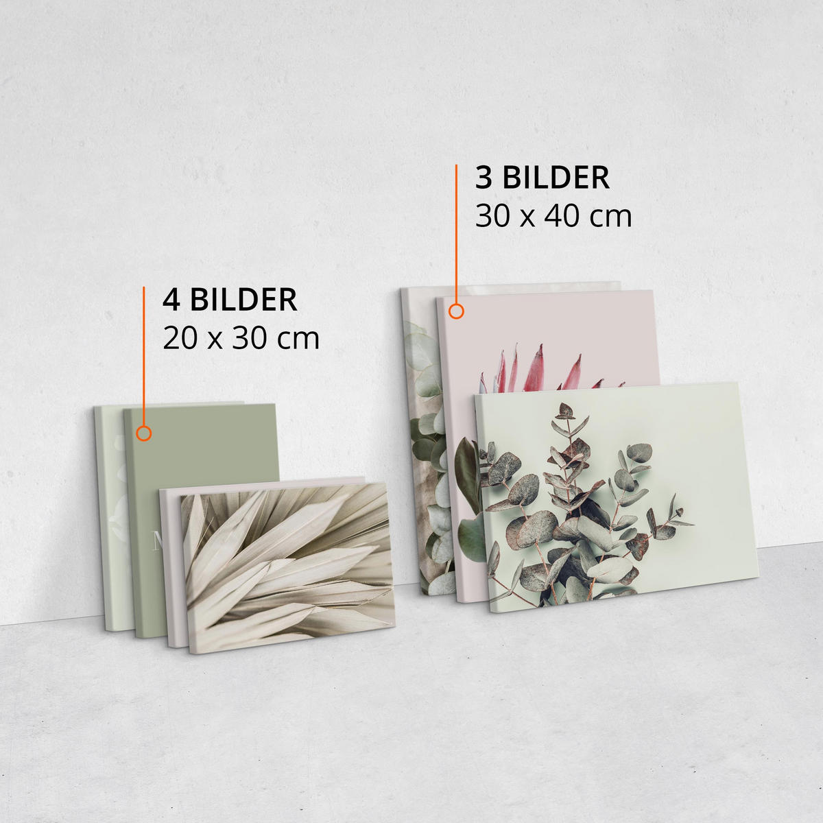 LEINWANDBILDER 7-er Set Blumen Blätter - Beige/Weiß, Textil (110/80cm) - Muralo