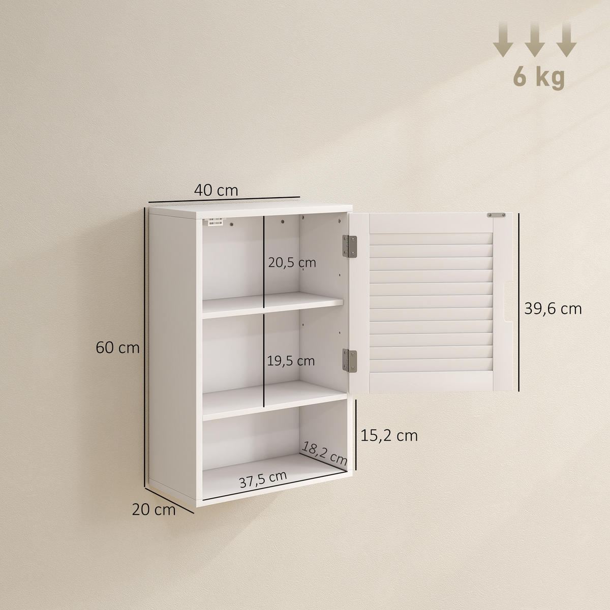 BADEZIMMERSCHRANK Weiß 20.0/40.0/60.0 cm - Weiß, Holzwerkstoff (40/60/20cm)
