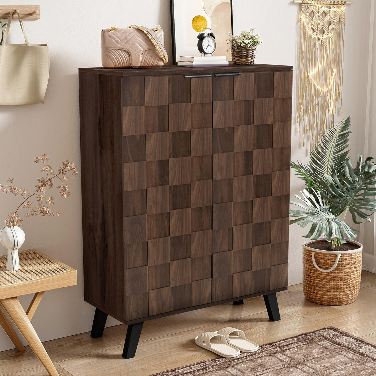 SCHUHSCHRANK 80cm 5 Fächer Holzmaserung verstellbar modern - Naturfarben, Holzwerkstoff (35.5/110/80cm) - FLIEKS