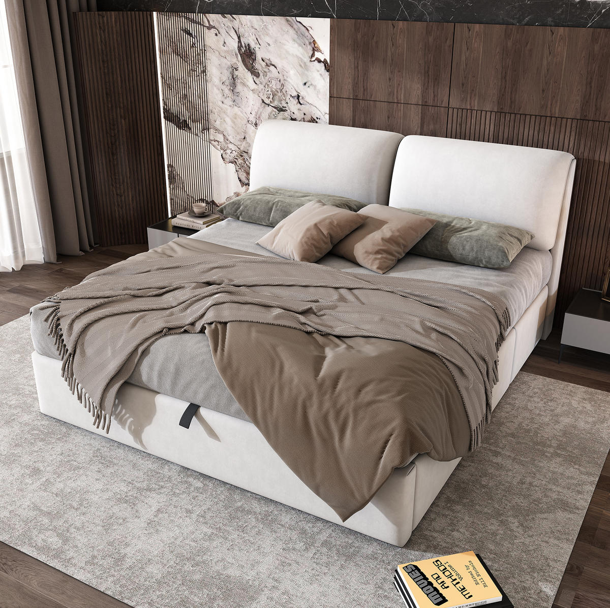 POLSTERBETT 180x200 cm in Beige mit hydraulischem Bettkasten und 3 Schubladen - Beige, Textil (180/200cm) - IVMEU