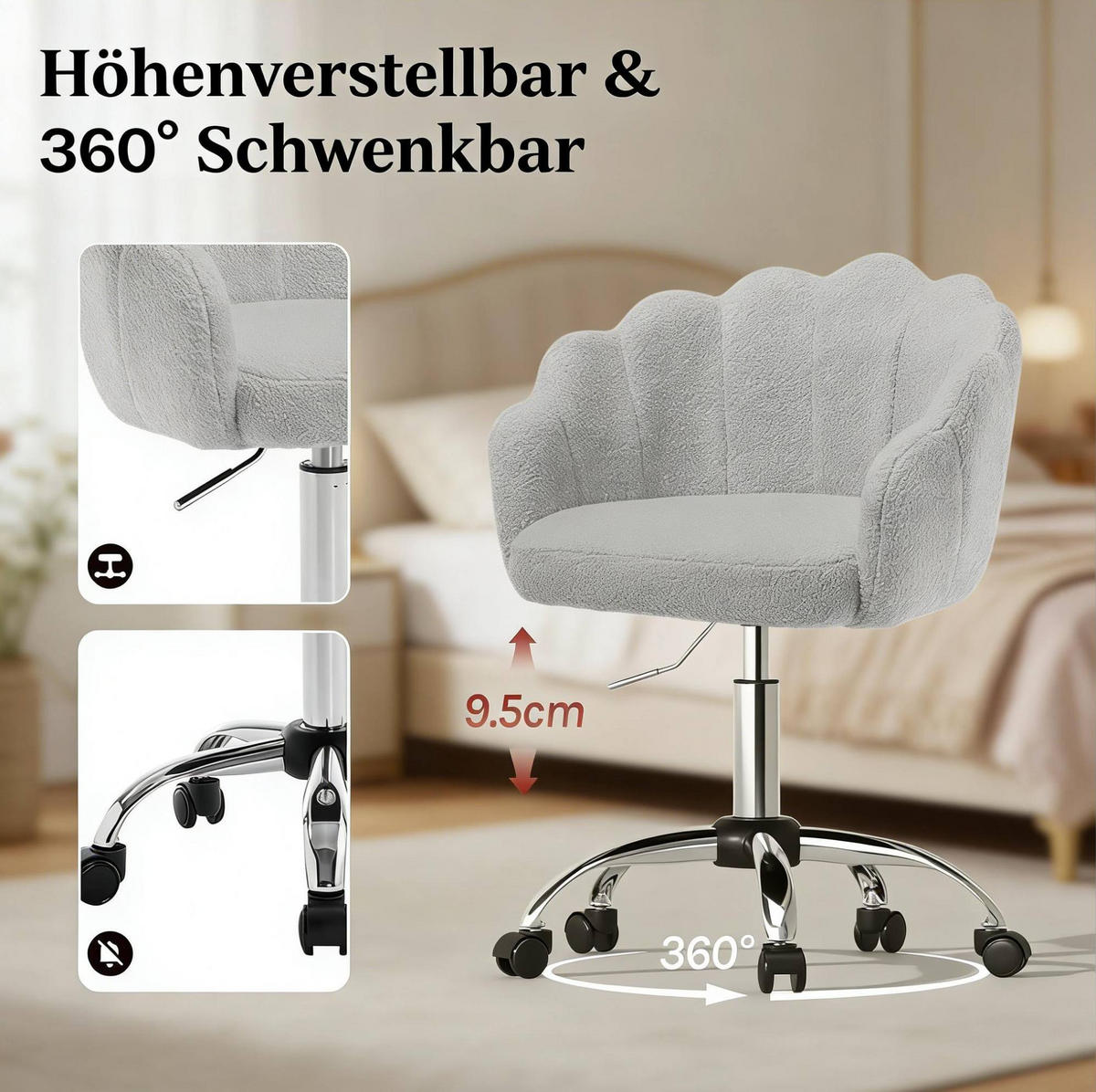 BÜROSTUHL höhenverstellbar Hellgrau - Hellgrau, Metall (55/81.5/37.5cm) - Meubliv