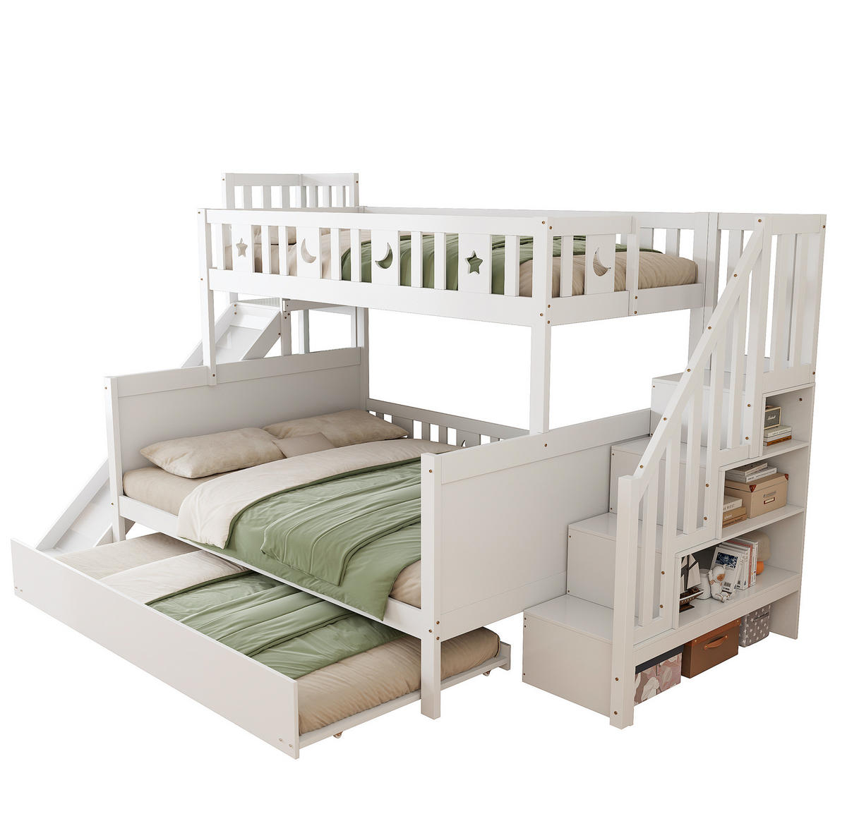 ETAGENBETT 90/200 cm und 140/200 cm Weiß mit Sicherheitsrutsche und Regal - Weiß, Holz (90/200cm) - OKWISH