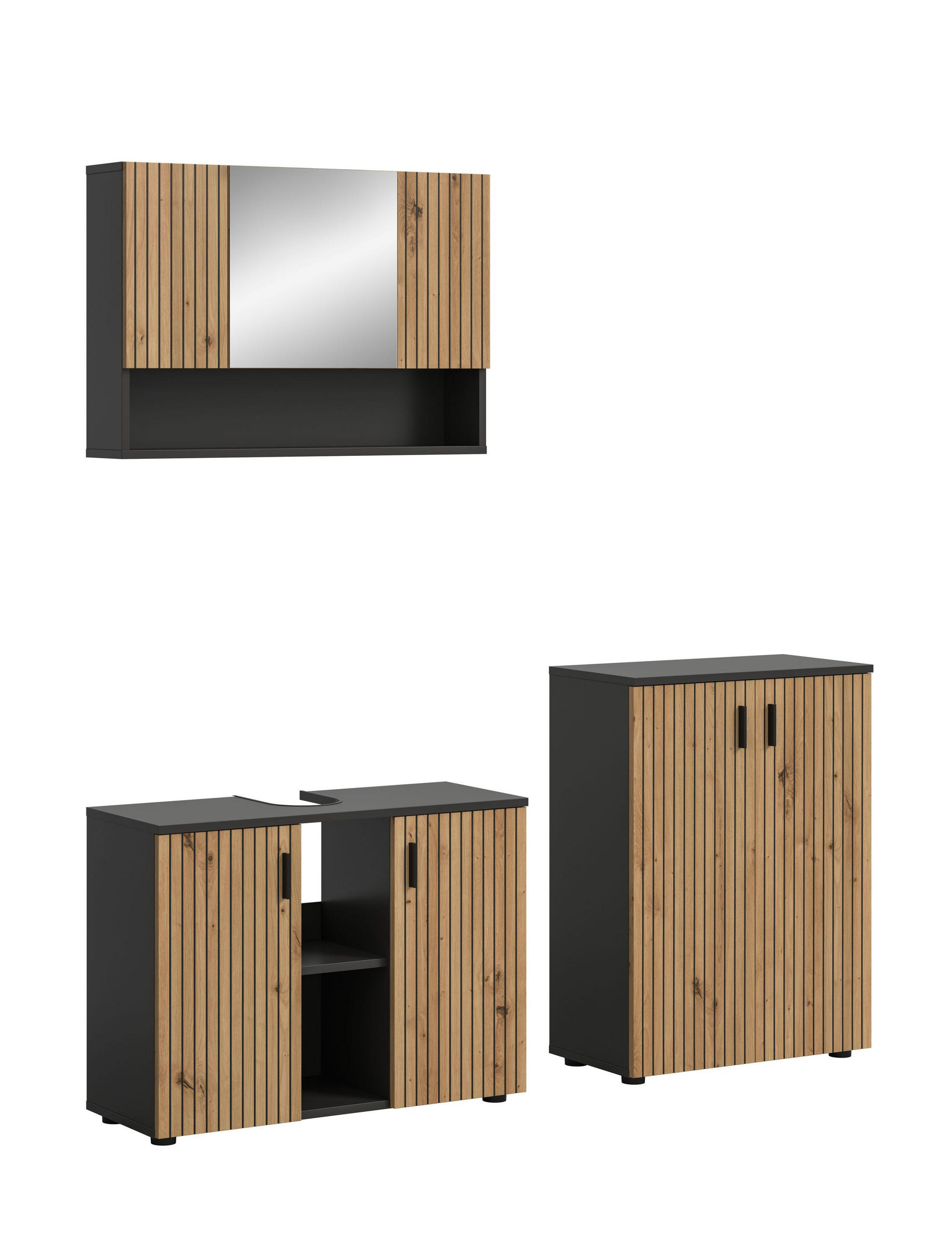 BADEZIMMER Mira 3 tlg. (B/H/T: ca. 155/180/30 cm) in Basalt grau/Artisan Oak - Grau, Holzwerkstoff (155/180/30cm)