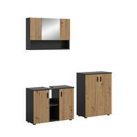 BADEZIMMER Mira 3 tlg. (B/H/T: ca. 155/180/30 cm) in Basalt grau/Artisan Oak - Grau, Holzwerkstoff (155/180/30cm)