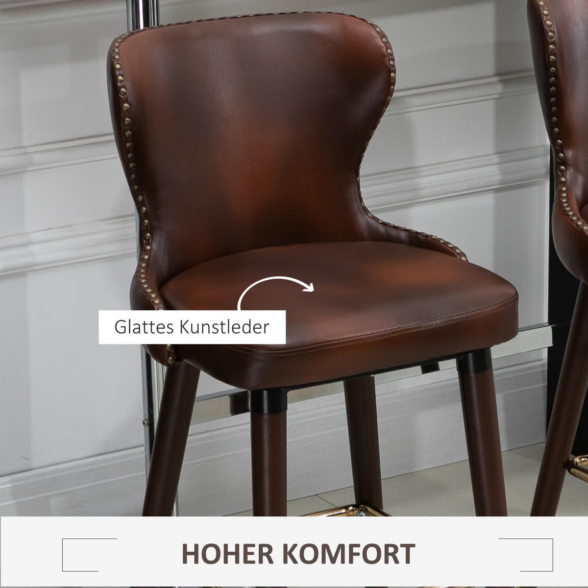 BARHOCKER 2er-Set mit Rückenlehne 52x53x101 cm Braun Holz - Braun, Holz (53/101/52cm) - Meubliv