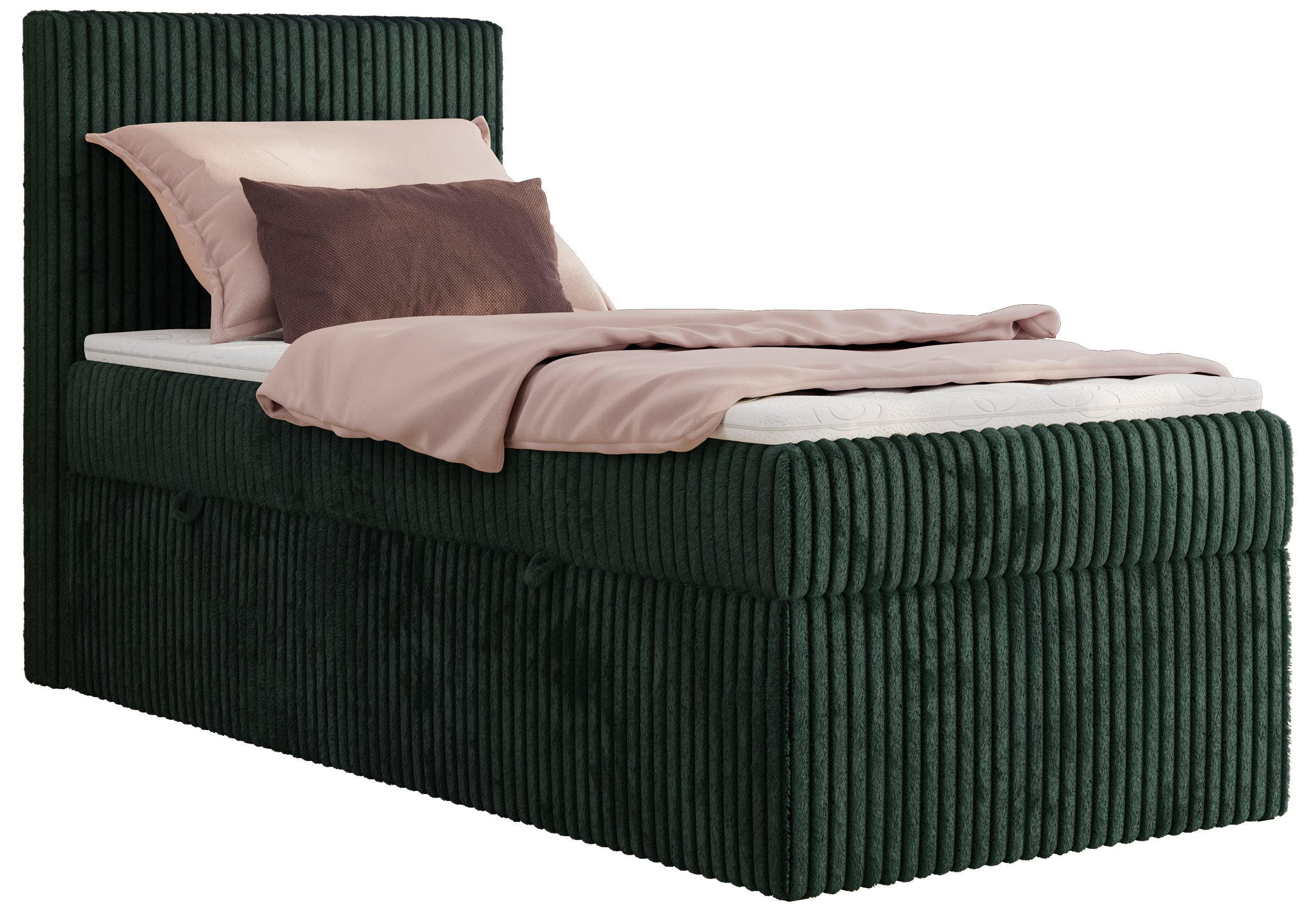 BOXBETT TILIANO 90/200 - Dunkelgrün Cord - H4 - Visco Topper - Links - Dunkelgrün, Textil (90/200cm) - MKS