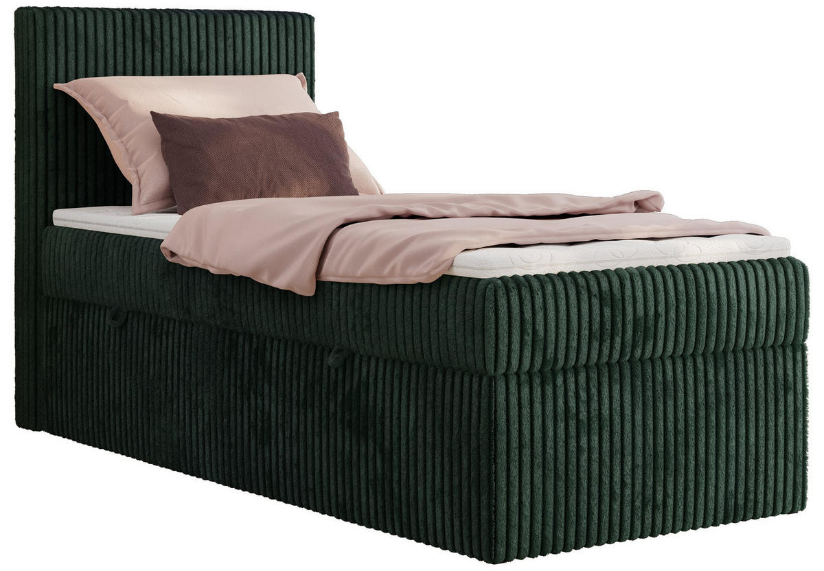 BOXBETT TILIANO 90/200 - Dunkelgrün Cord - H4 - Visco Topper - Links - Dunkelgrün, Textil (90/200cm) - MKS