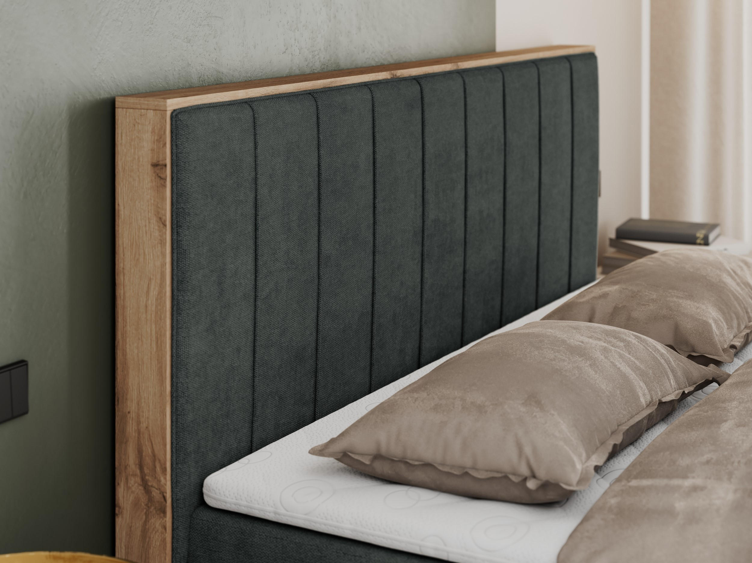 Thumbnail - MKS Boxbett, Dunkelgrau, Textil, 2-Sitzer, H3, Rechteckig, 180x200 cm, Schlafzimmer, Betten, Boxspringbetten