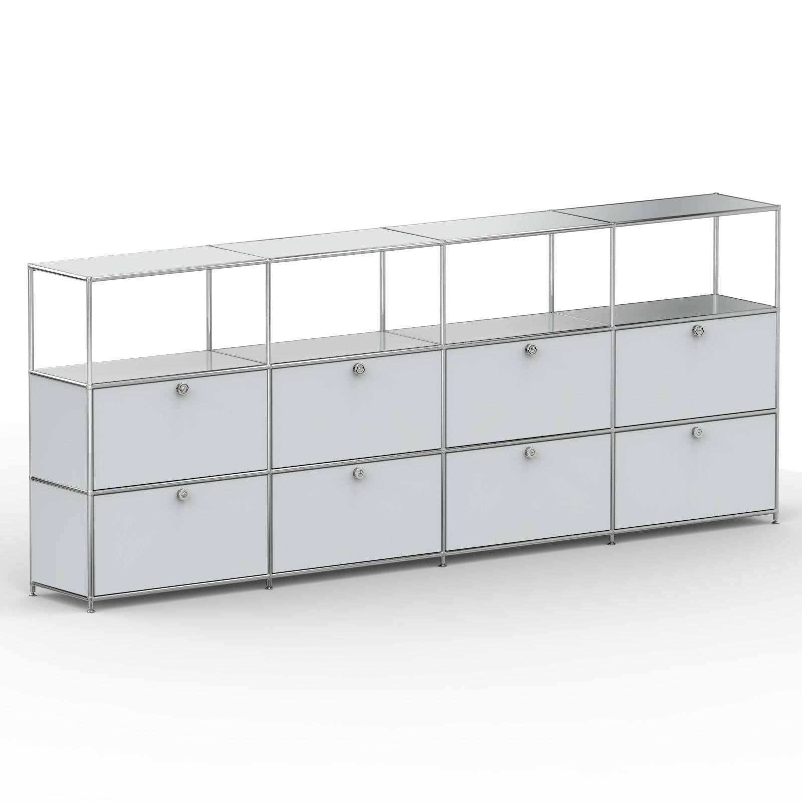 HOCHSCHRANK, 4 offene Fächer, 8 Klappen, Breite 302 cm, Lichtgrau - Chromfarben/Silberfarben, Metall (40/118/302.2cm) - Versee