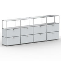 HOCHSCHRANK, 4 offene Fächer, 8 Klappen, Breite 302 cm, Lichtgrau - Chromfarben/Silberfarben, Metall (40/118/302.2cm) - Versee