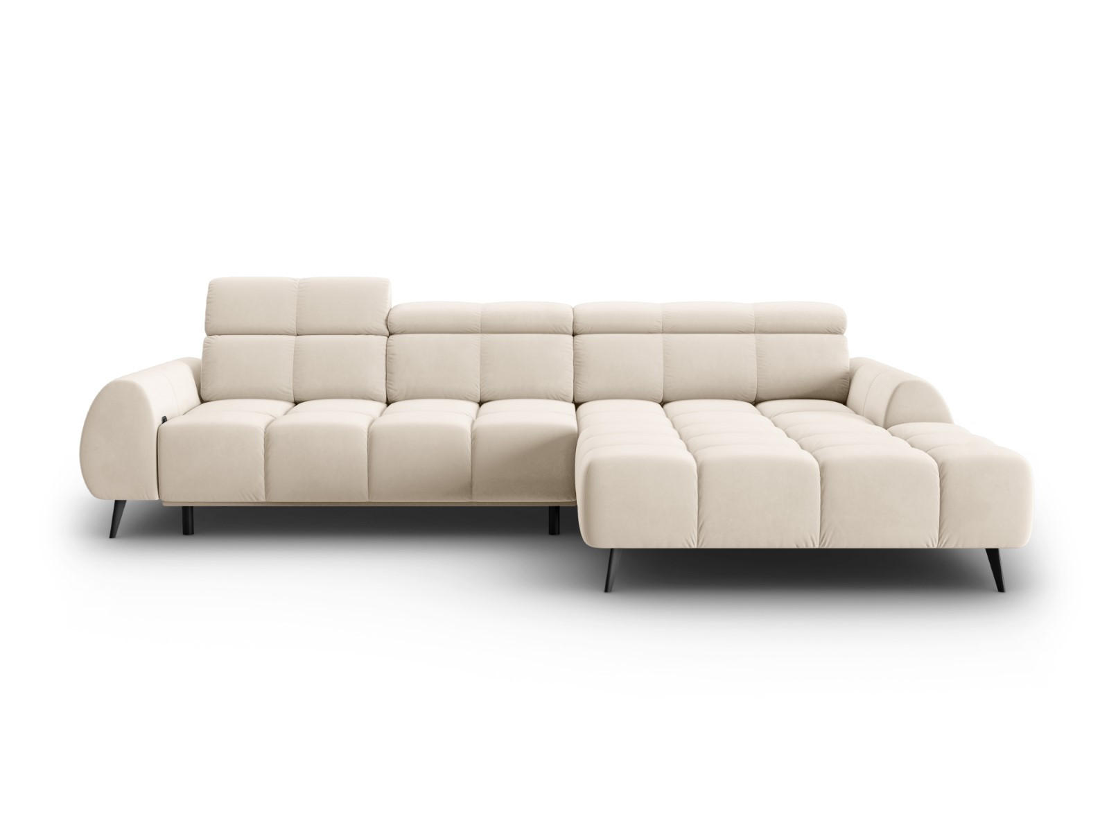 ELEKTRISCHES-ECKSOFA rechts Alyse aus Samt leichtes beige 5 Sitzplätze - Beige, Textil (188/295cm) - Micadoni