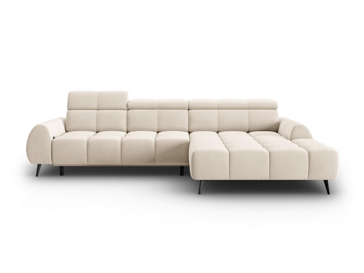 ELEKTRISCHES-ECKSOFA rechts Alyse aus Samt leichtes beige 5 Sitzplätze - Beige, Textil (188/295cm) - Micadoni