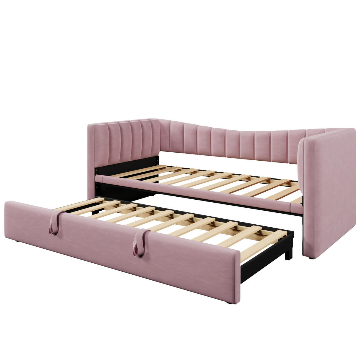 TAGESBETT 90/200 cm mit ausziehbarem Rollbett, Samtbezug und MDF-Gestell, Rosa - Rosa, Textil (180/200cm) - Redom