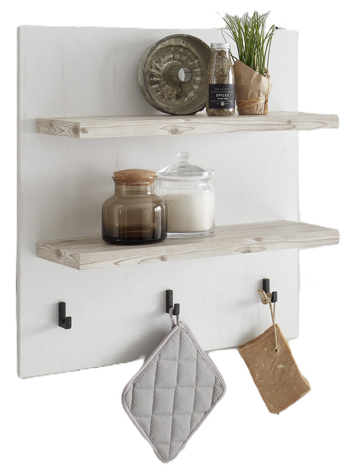 KÜCHENREGAL weiß Pinie Landhaus, Küche Wandregal 60 x 65 cm Gewürzregal - Weiß, Holzwerkstoff (60/65/20cm) - Furn.Design