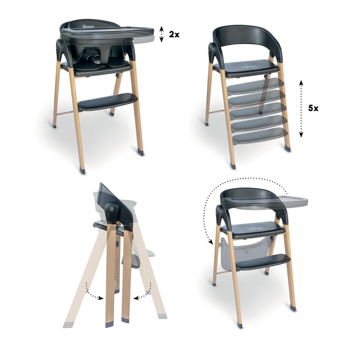 HOCHSTUHL-SET Levels Newborn - Schwarz, Metall (44/88/63cm) - BabyGo