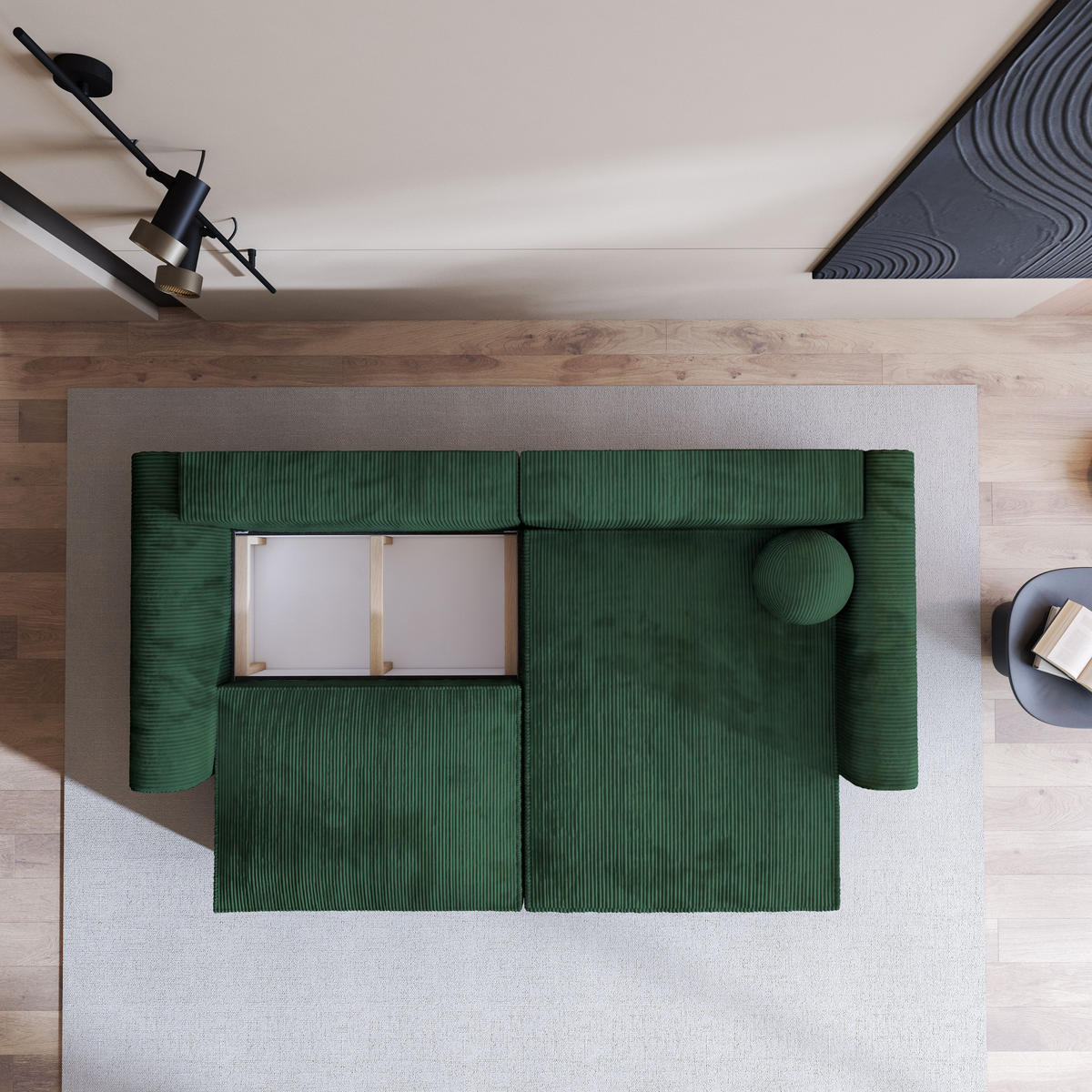 ECKSOFA FIANO P Grün Kordstoff mit Schlaffunktion - Grün, Holz (245/148cm) - MASSENO