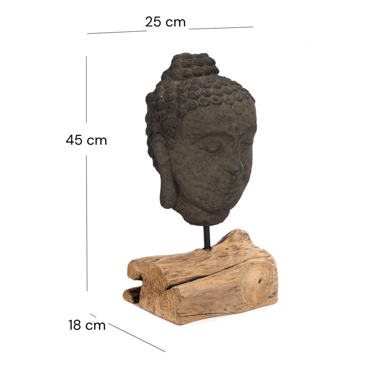 SKULPTUR Buddha Beton, auf Wurzelholzsockel grau-braun - Grau, Holz (25/45/18cm) - CREEDWOOD
