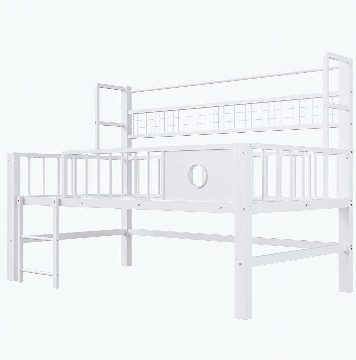 NIEDRIGES Hochbett 90/200 cm Weiß aus Metall mit Stauraum - Weiß, Metall (90/200cm) - OKMYHOME