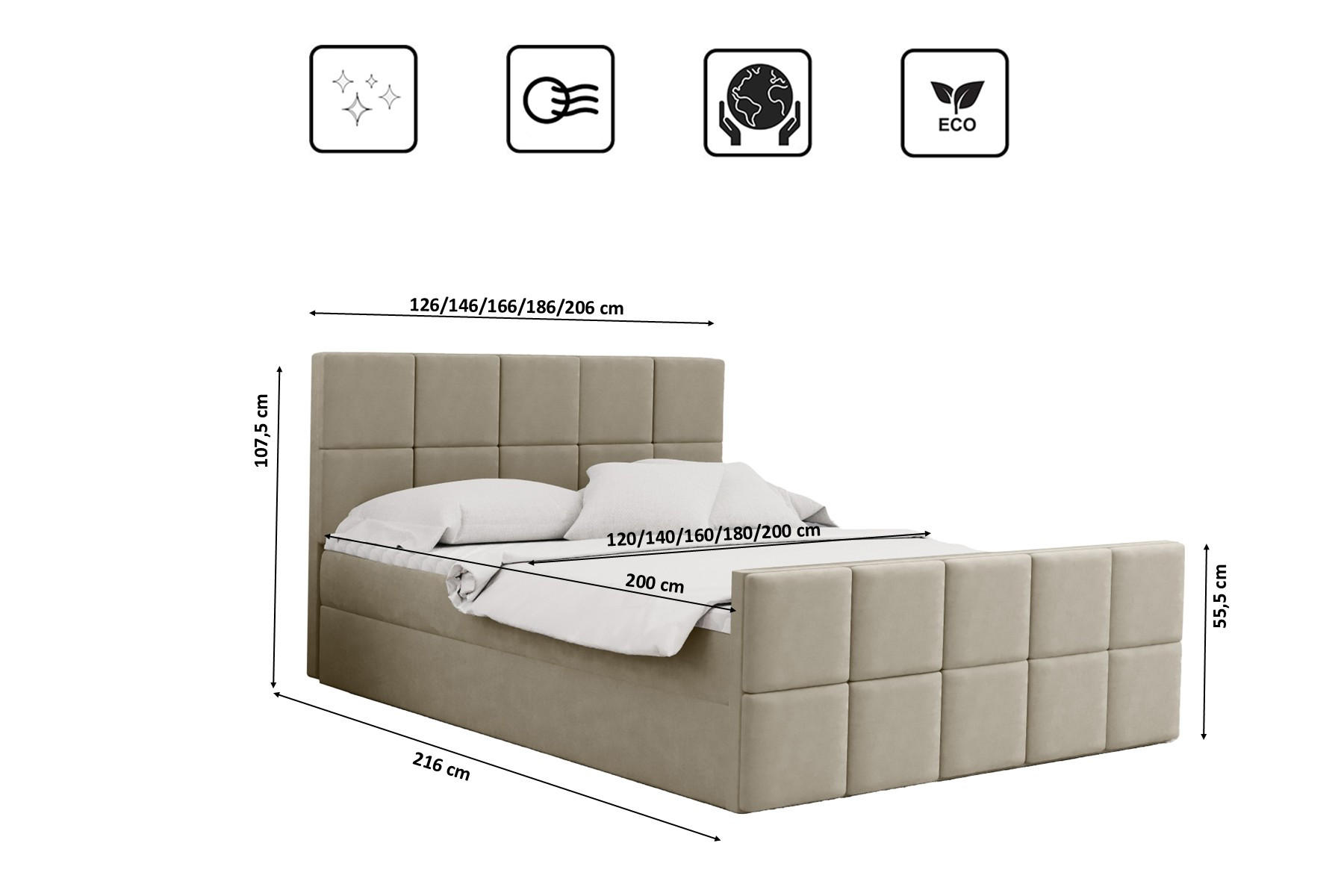 Thumbnail - Kaiser Möbel Boxbett, Beige, Textil, H3, Höhe ca. 20 cm, einzeln stellbar, 200x200 cm, Schlafzimmer, Betten, Boxspringbe...