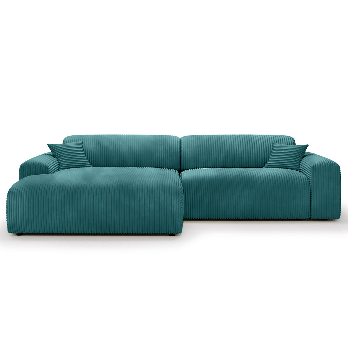 ECKSOFA mit Longchair - Cord - Türkis/Schwarz, Kunststoff/Textil (284/178cm) - home24