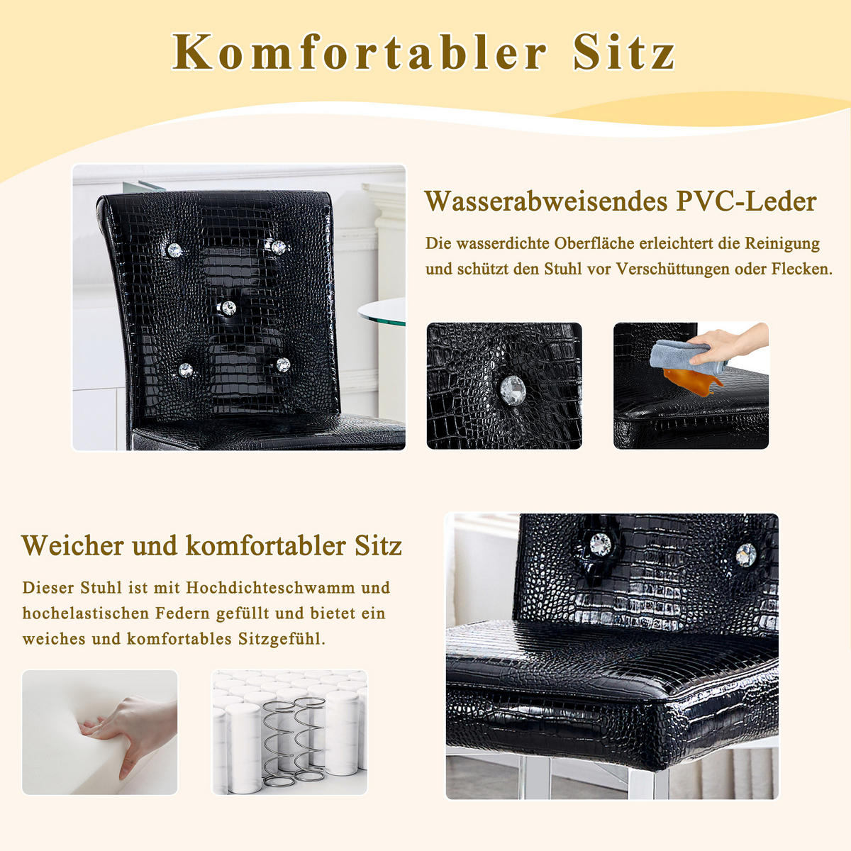 BARHOCKER DE-36799 2er-Set mit Krokodil-Leder-Optik Schwarz - Schwarz, Metall (43.2/114.3/54cm) - ComfortXL