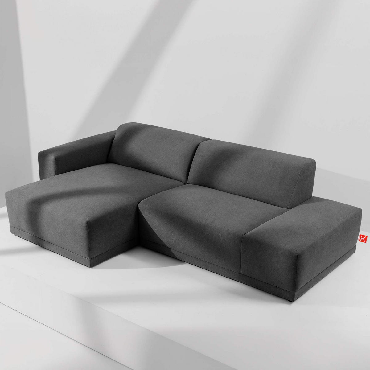 ECKSOFA LINKS MUDI in moderner Optik mit hochwertigem Kaltschaum, Cord-Stoff, Dunkelgrau - Dunkelgrau/Schwarz, Textil (280/160cm) - KONSIMO®
